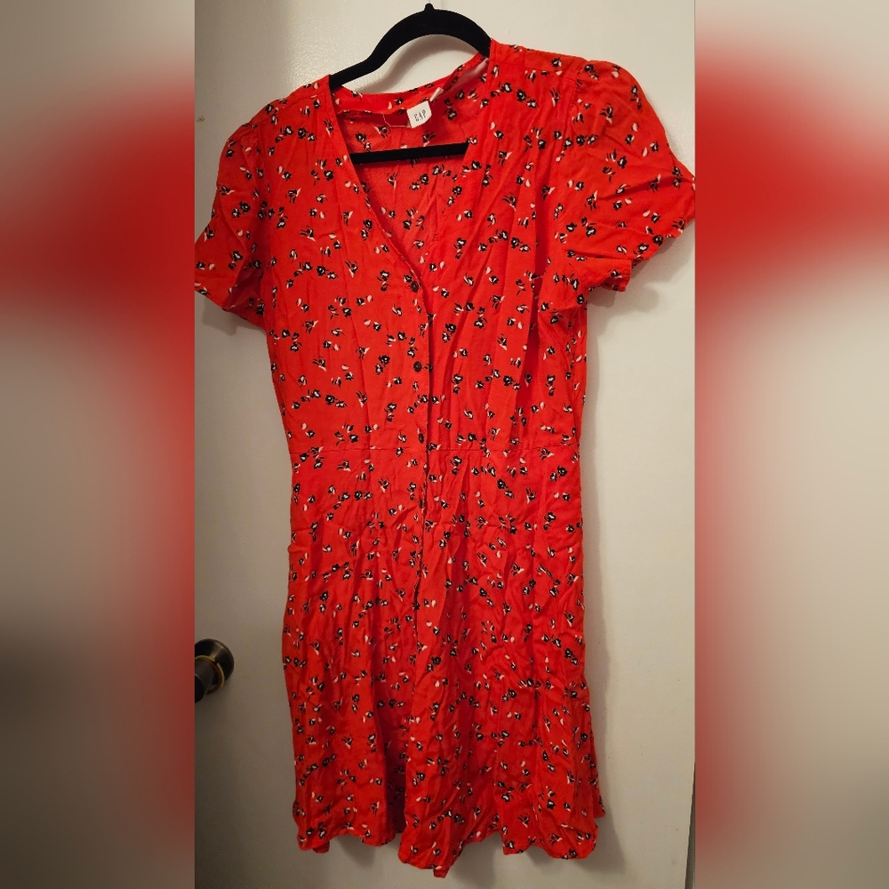 GAP Red Floral Rayon Midi Dress